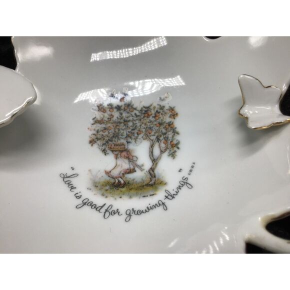 Hollie Hobby Trinket Dish Butterfly Love Quote Porcelain Gold Trim 6 Inches - Picture 2 of 4